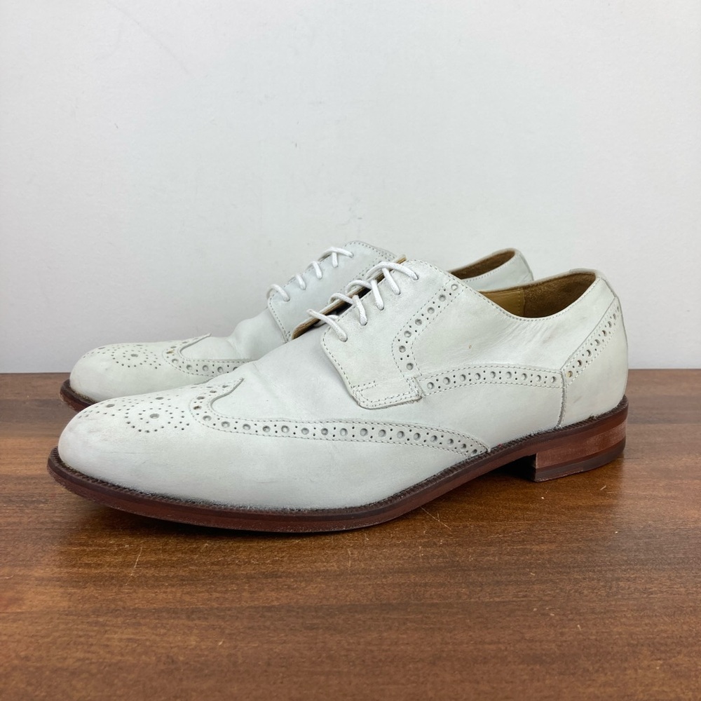 Cole Haan Williams Wingtip Oxford Shoes White Leather C10222 Men’s Size 8.5M.